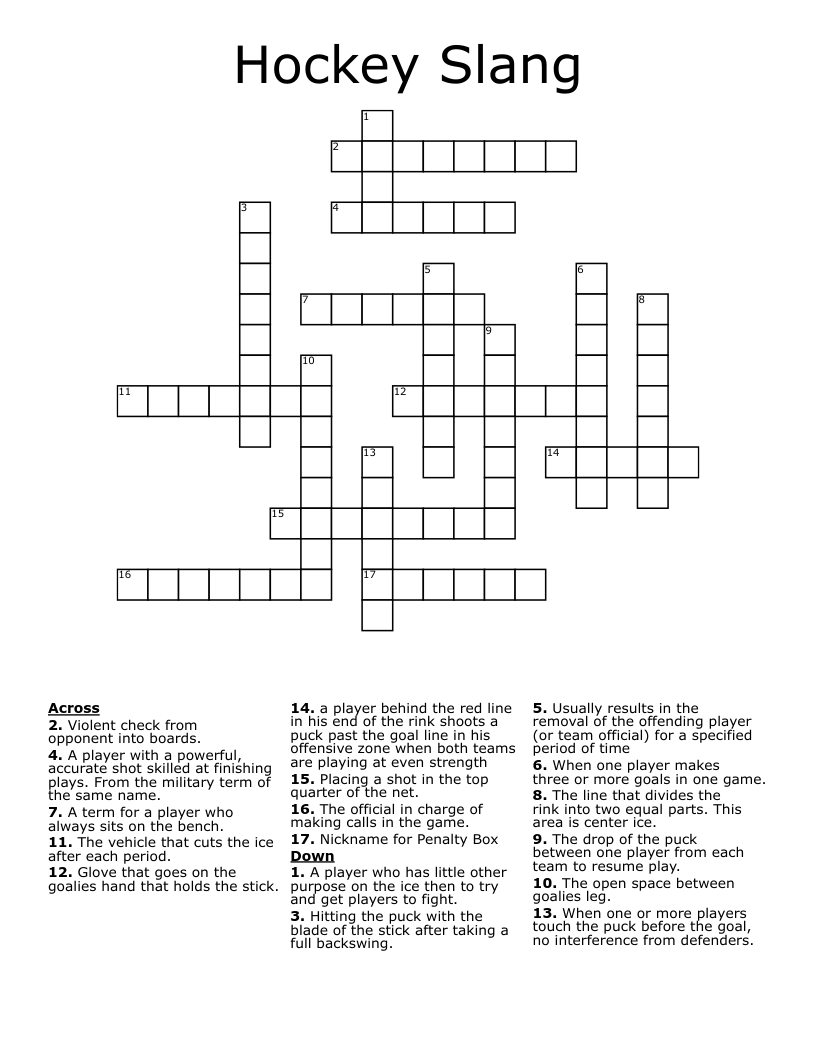Hockey Slang Crossword WordMint Hockey Slang Crossword WordMint