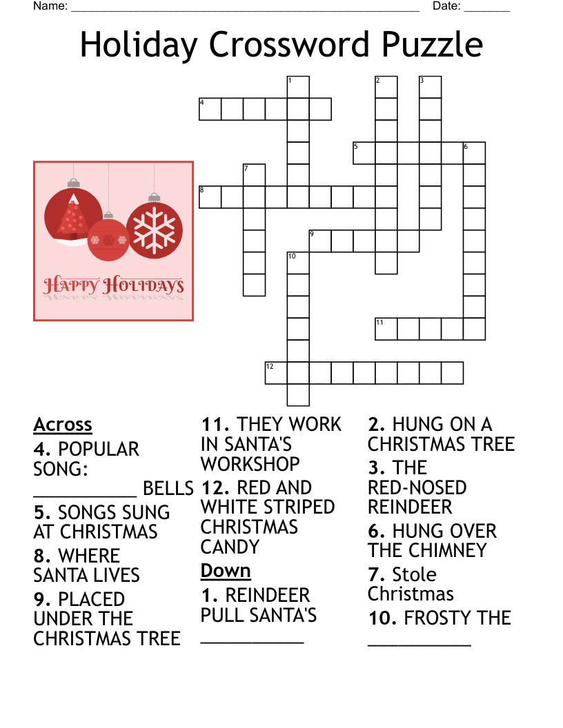 Holiday Crossword Puzzle WordMint Holiday Crossword Puzzle WordMint