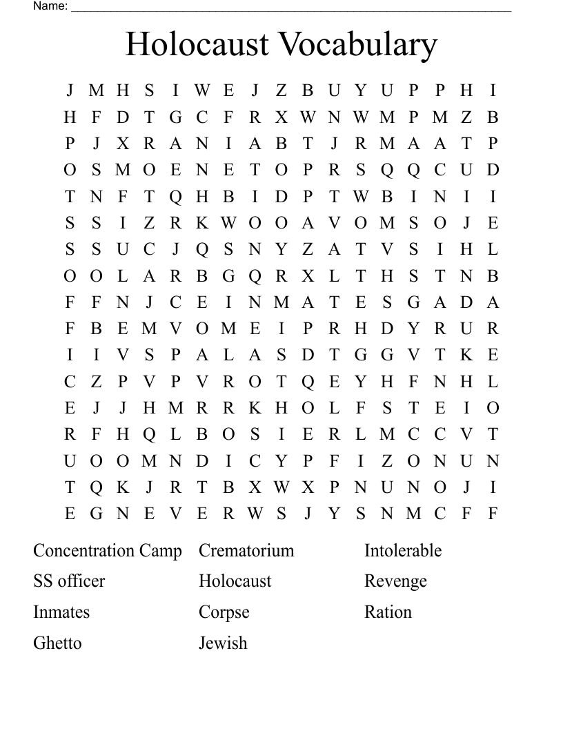 Holocaust Vocabulary Word Search WordMint