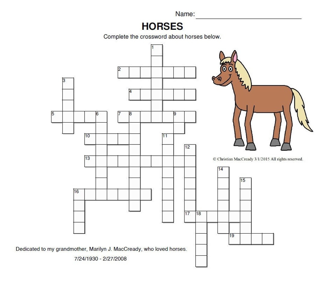 Horses Crossword Puzzle Etsy Horses Crossword Puzzle Etsy