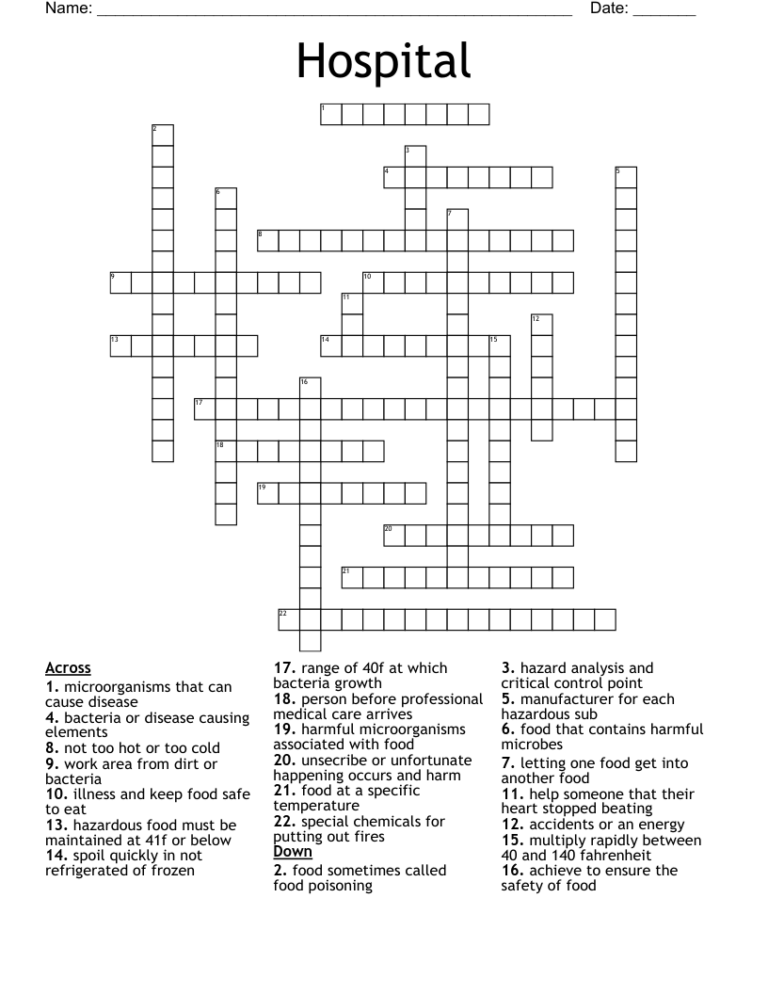 Hospital Crossword WordMint