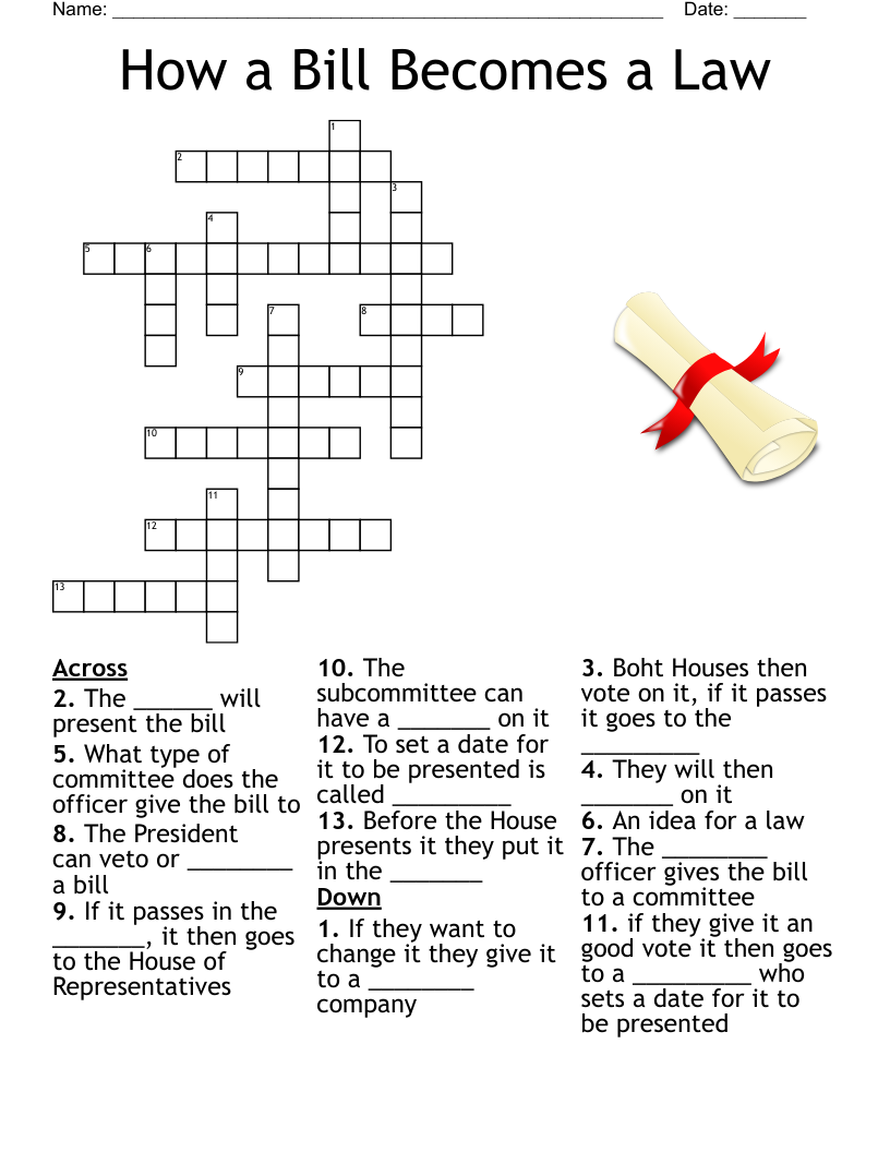 How A Bill Becomes A Law Crossword WordMint