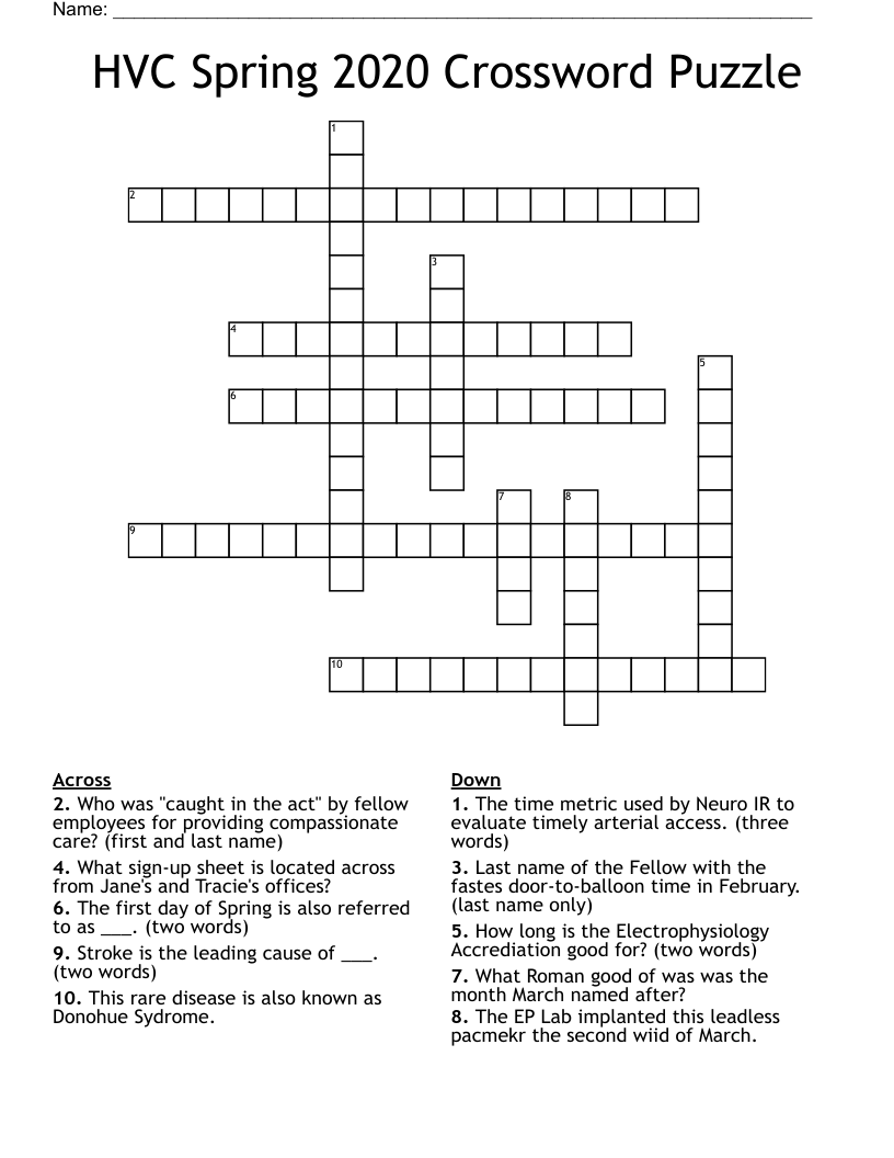HVC Spring 2020 Crossword Puzzle WordMint