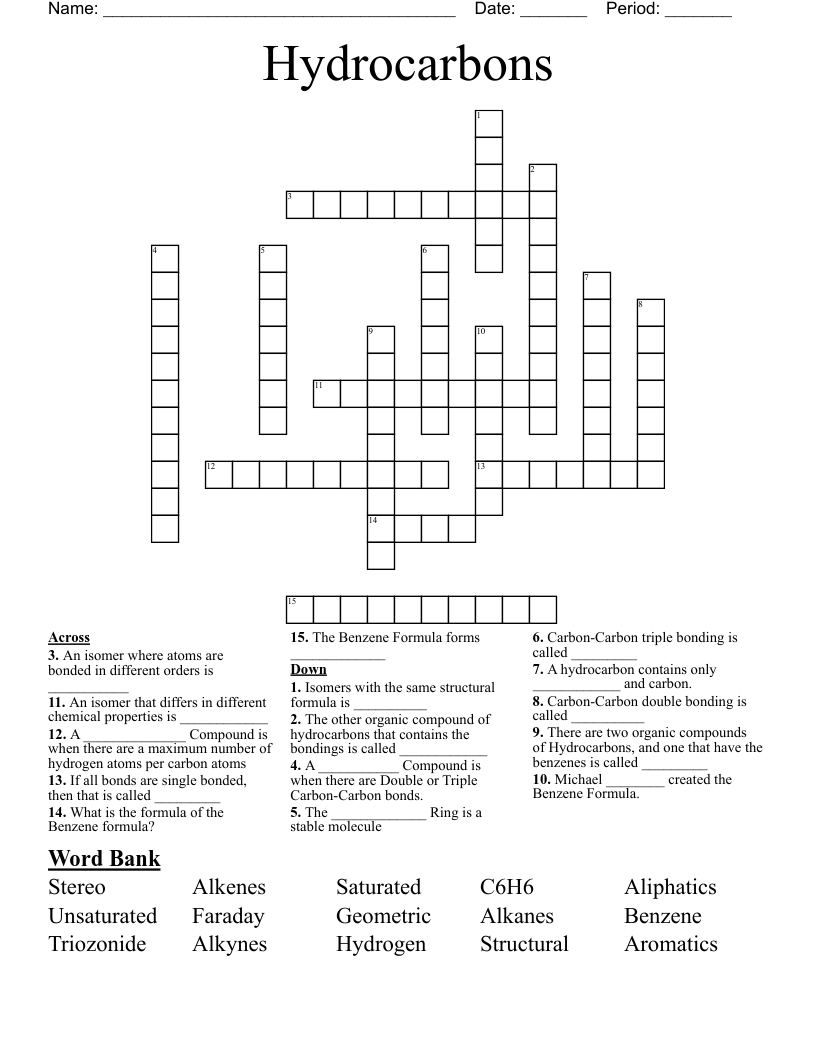 Hydrocarbons Crossword WordMint