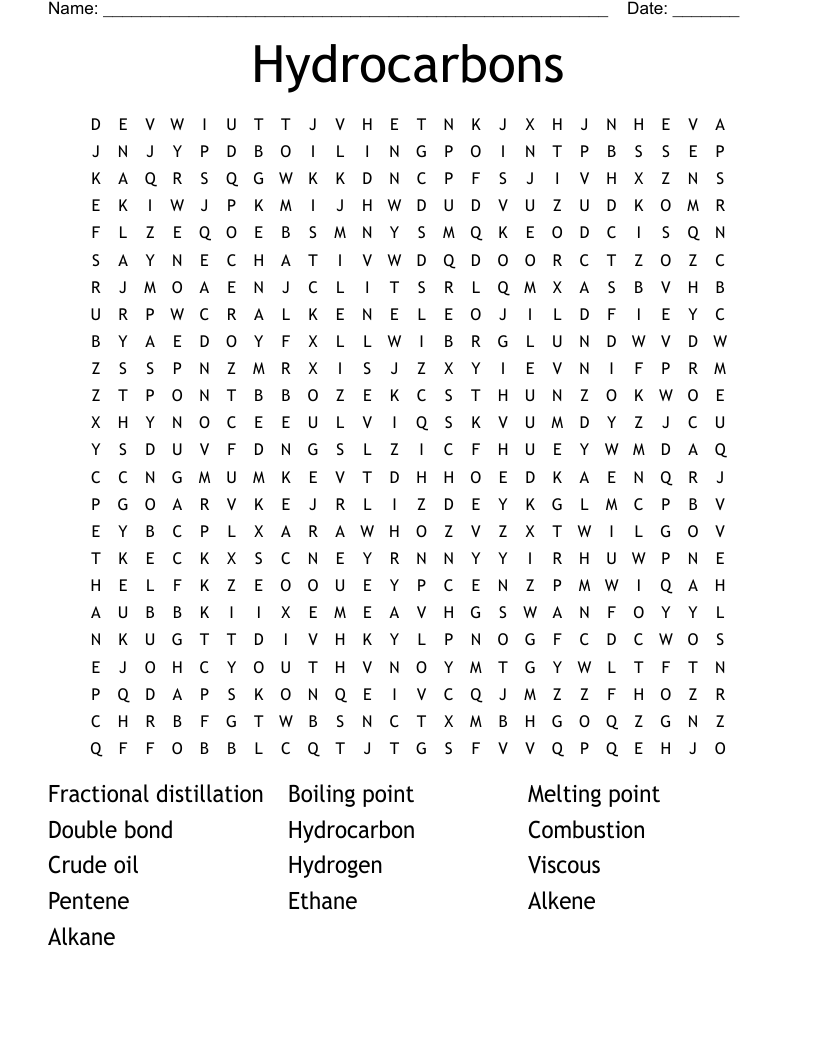 Hydrocarbons Word Search WordMint