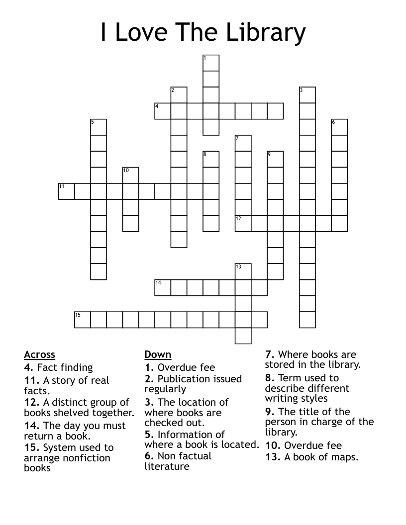 I Love The Library Crossword WordMint