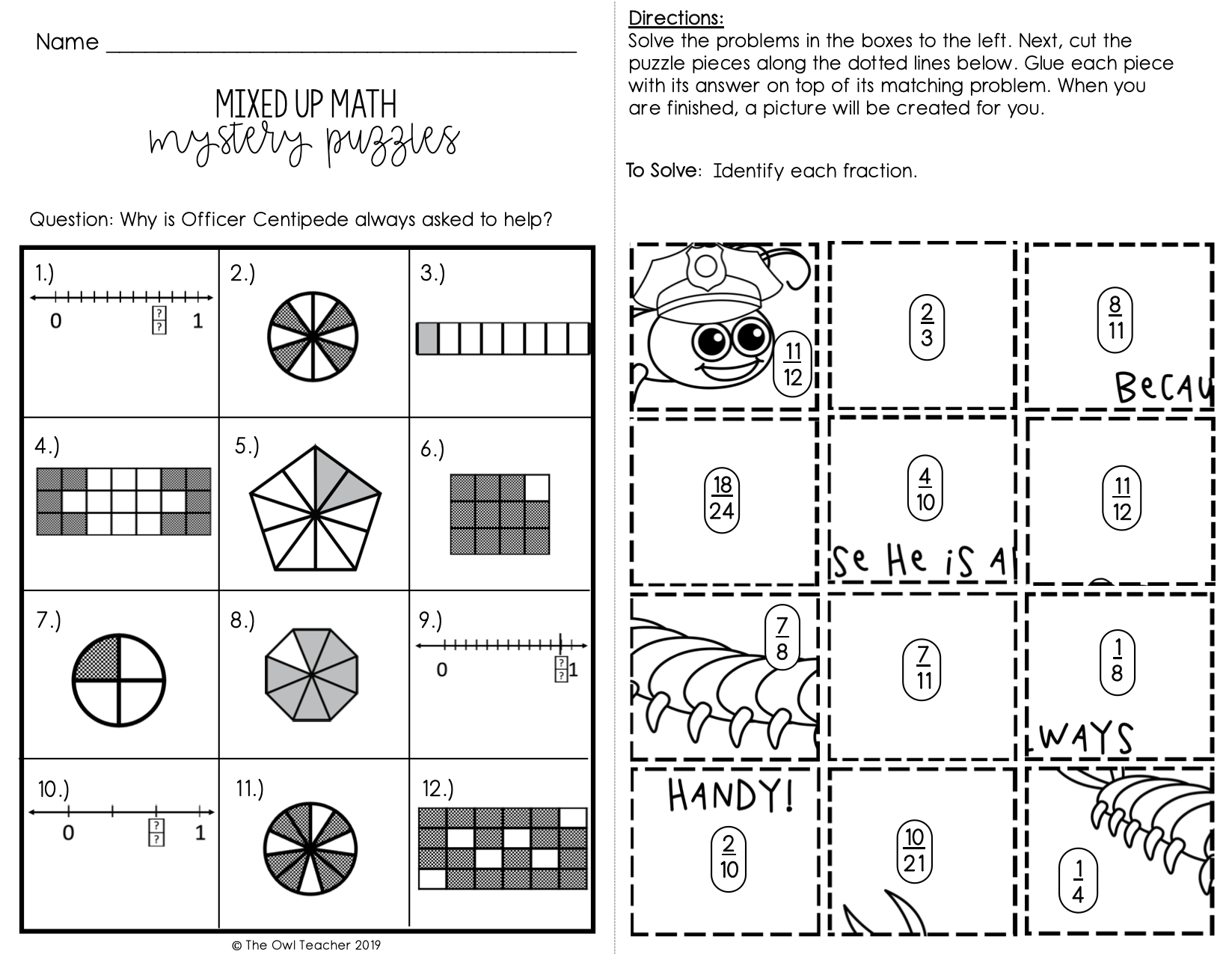 Identifying Fractions Mixed Up Mystery Math Puzzles Printable 