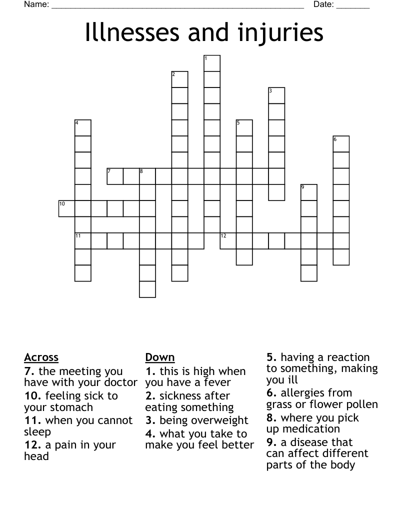 Disease Crossword Puzzle Clue Disease Crossword Puzzle Clue