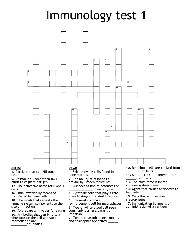 Immunology Test 1 Crossword WordMint Immunology Test 1 Crossword WordMint