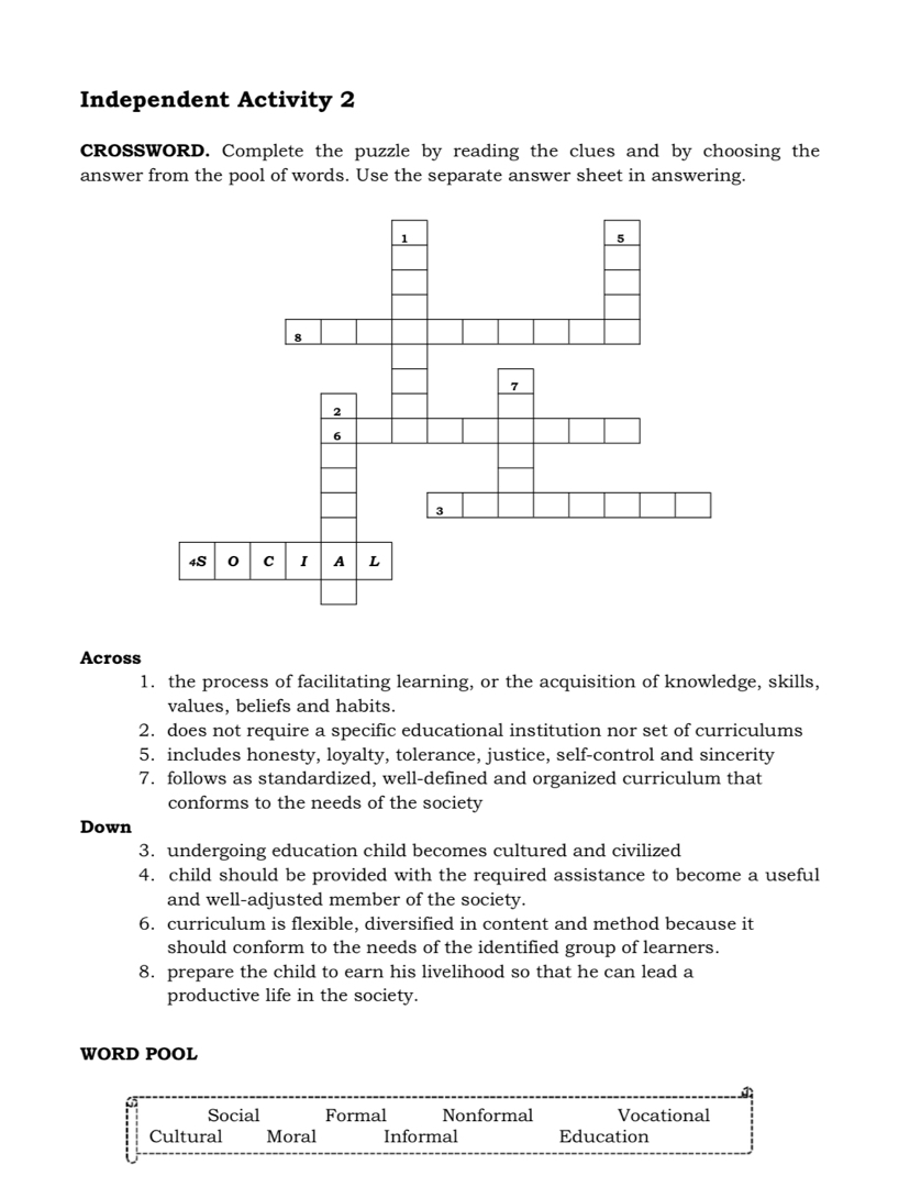 Independent Activity 2 CROSSWORD Complete StudyX Independent Activity 2 CROSSWORD Complete StudyX