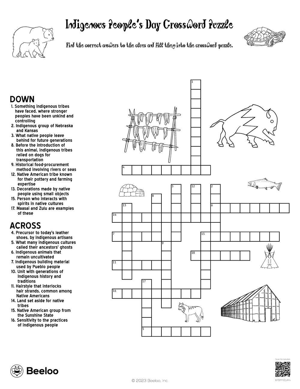 Indigenous People s Day Crossword Puzzle Beeloo Printable Crafts 