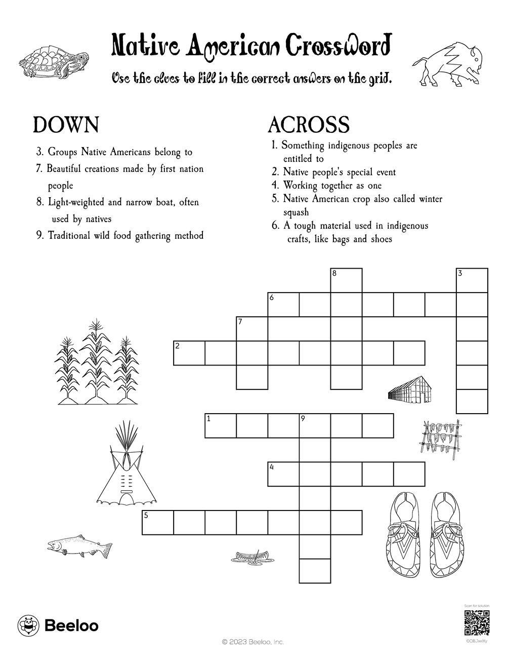 Indigenous Peoples Day themed Crossword Puzzles Beeloo Worksheets Library