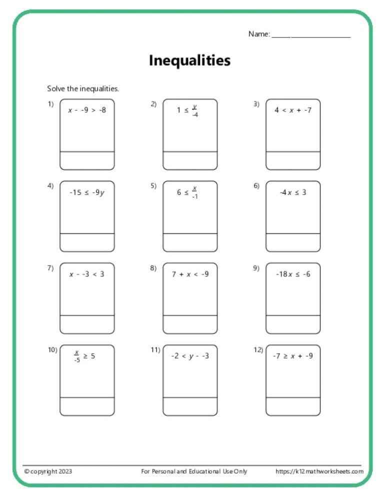 Inequalities Worksheets