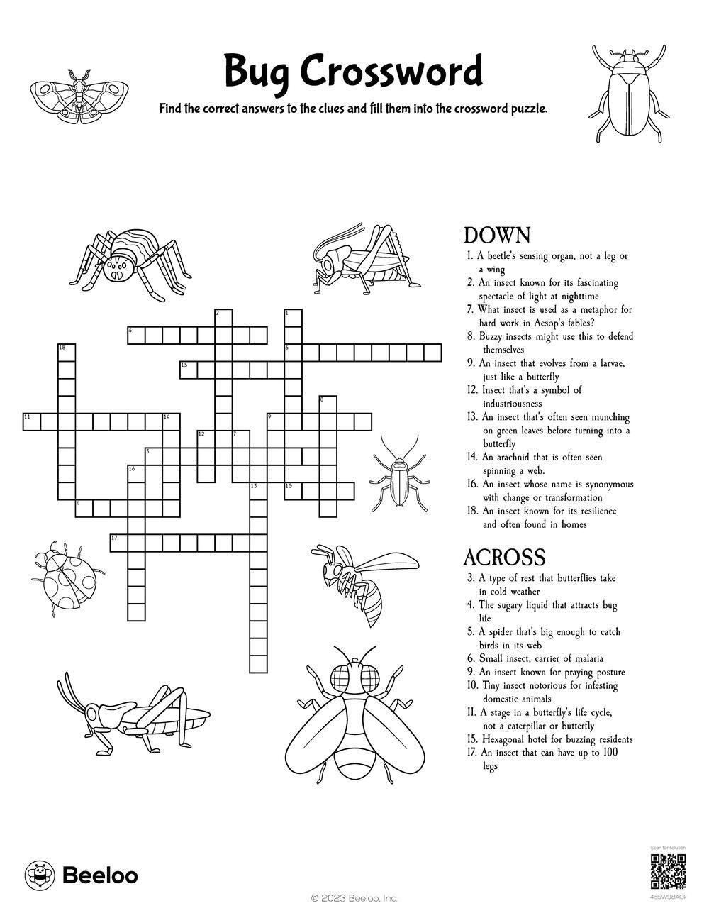Insect themed Crossword Puzzles Beeloo Printable Crafts And Activities For Kids