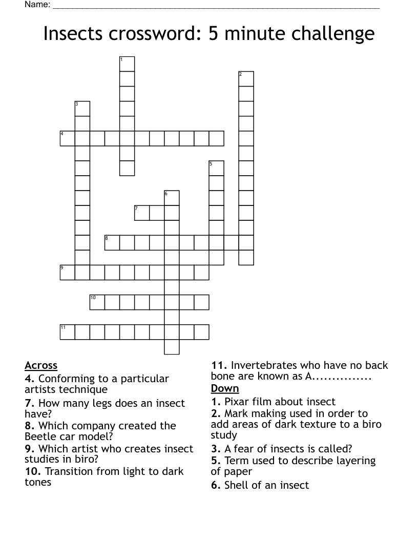 Insects Crossword 5 Minute Challenge WordMint Insects Crossword 5 Minute Challenge WordMint