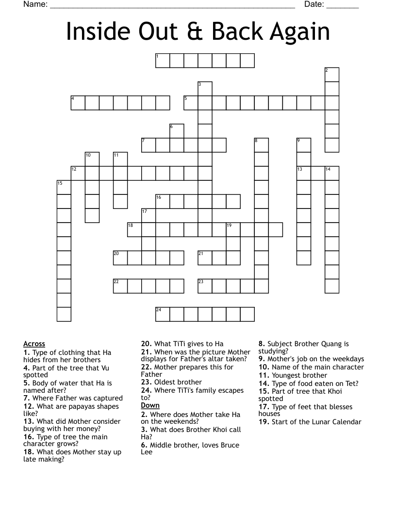 Inside Out U0026 Back Again Crossword WordMint