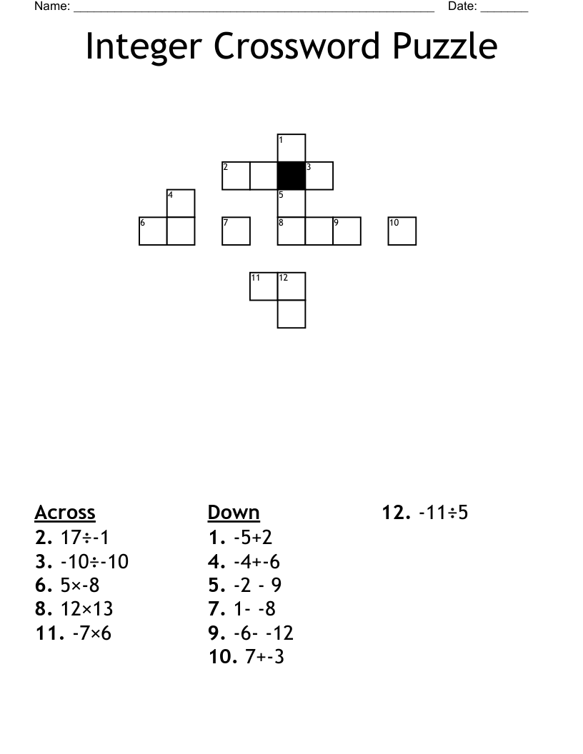 Integer Crossword Puzzle WordMint