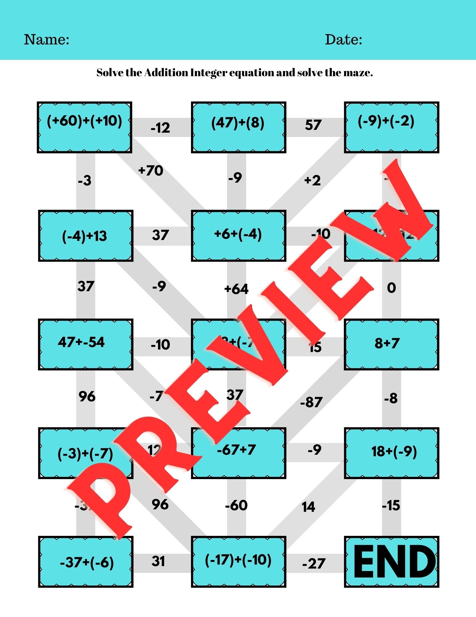 Integer Puzzle Worksheet Integer Puzzle Worksheet