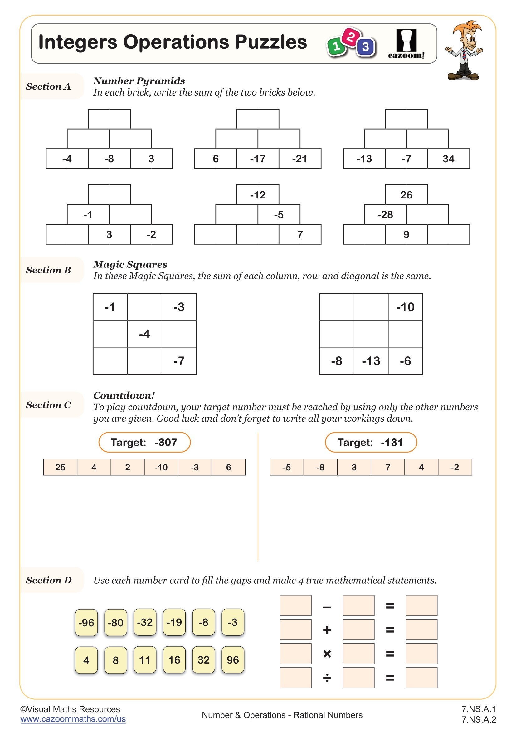 Integers Operations Puzzles Worksheet PDF Printable Number Integers Operations Puzzles Worksheet PDF Printable Number