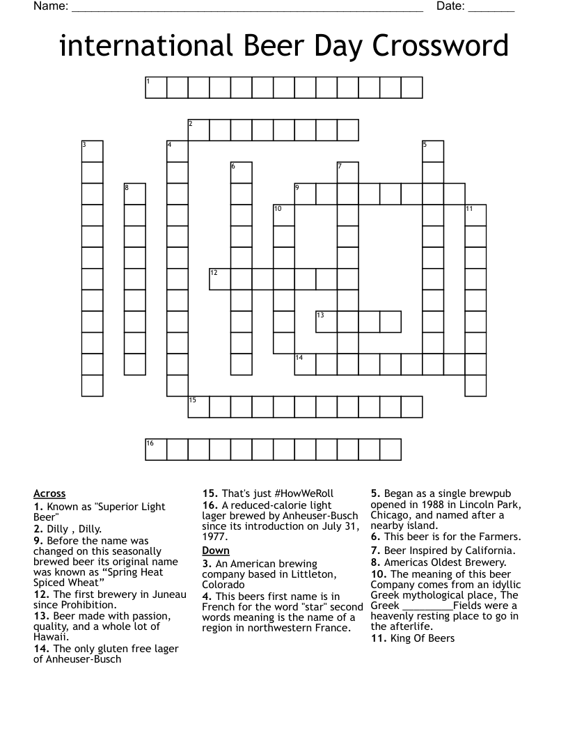 International Beer Day Crossword WordMint International Beer Day Crossword WordMint