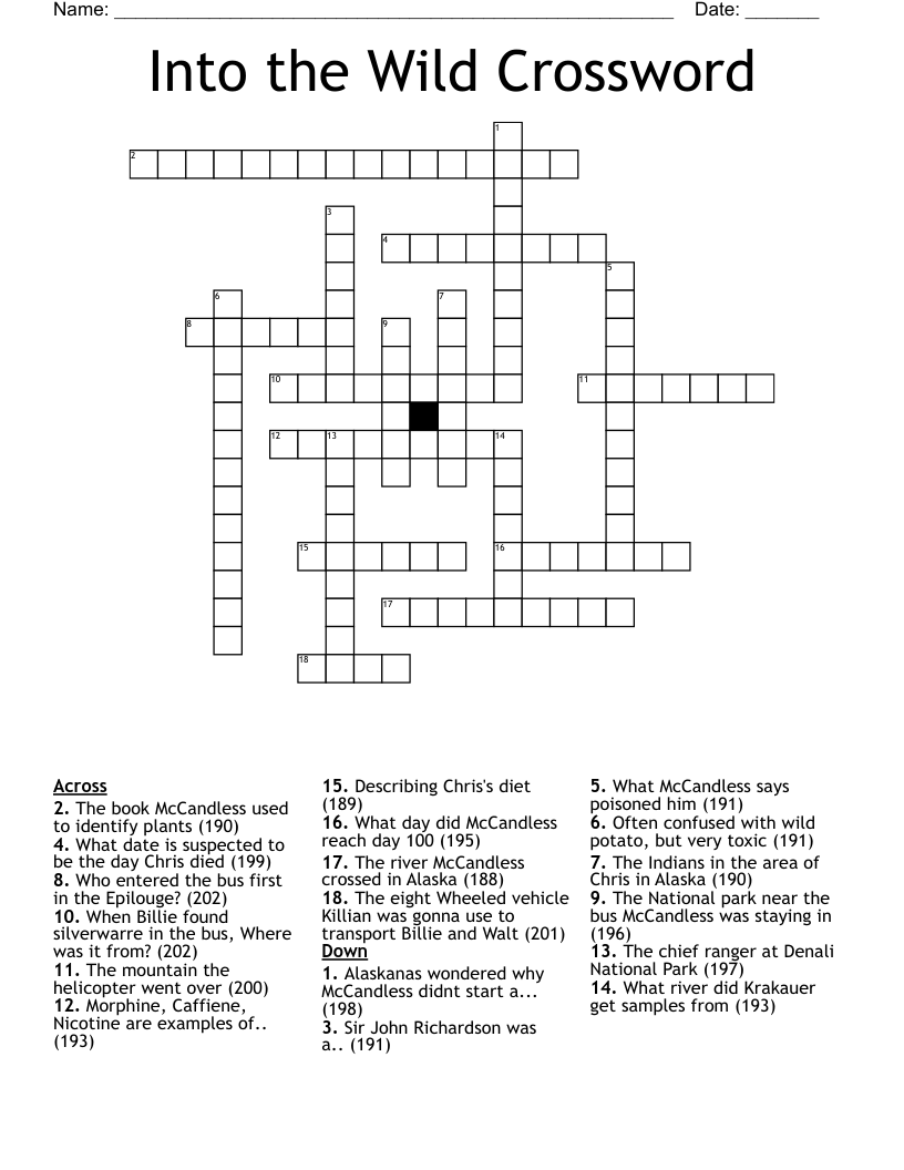 Into The Wild Crossword WordMint