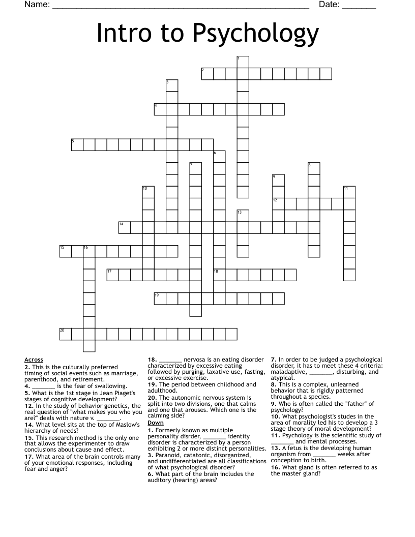 Intro To Psychology Crossword WordMint