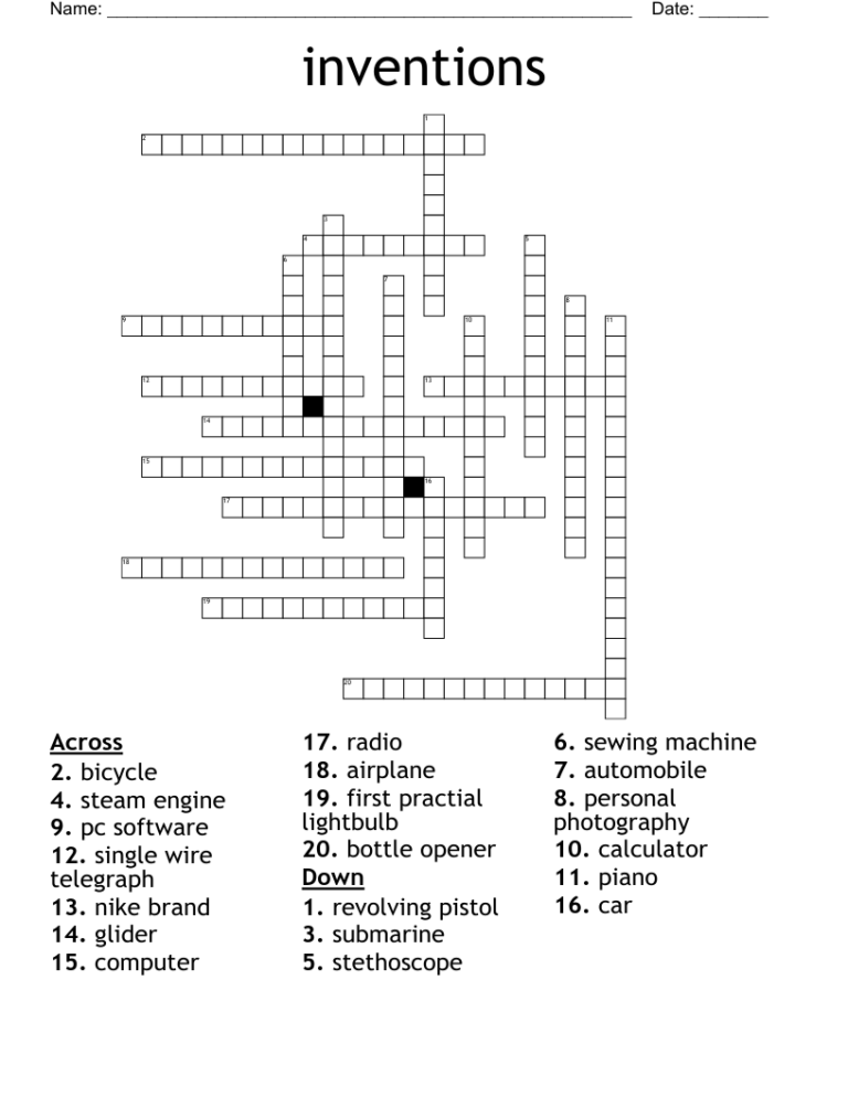 Inventions Crossword WordMint