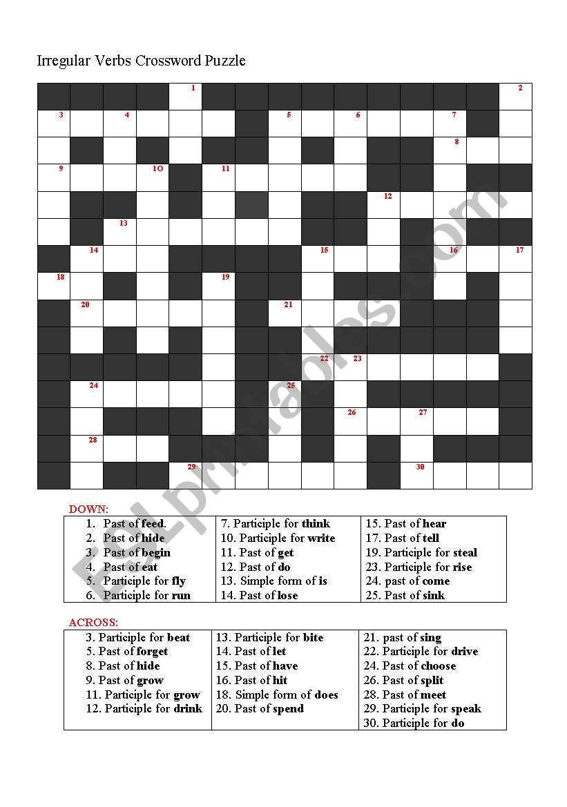 Irregular Verb Crossword Puzzle ESL Worksheet By Nboutahar1 Irregular Verb Crossword Puzzle ESL Worksheet By Nboutahar1