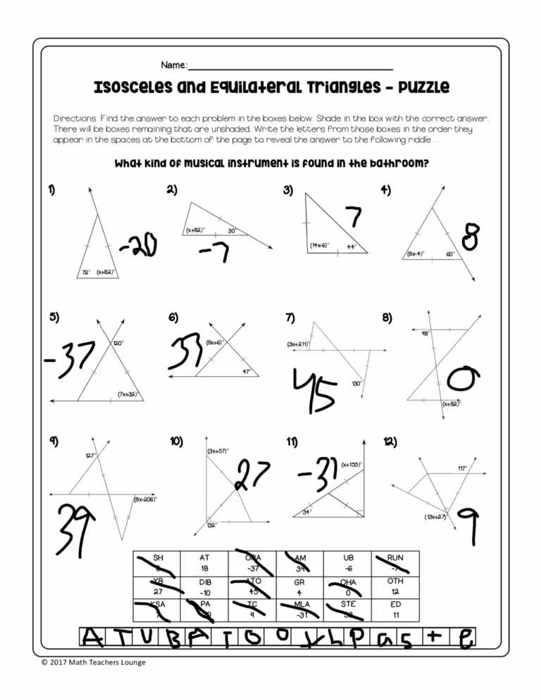 Isosceles And Equilateral Triangles Riddle Worksheet And Maze Exercises Geometry Docsity