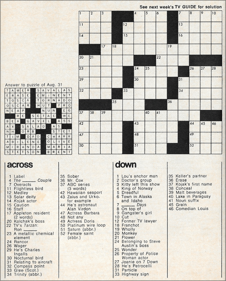 It s About TV Help Fill Out The TV Guide Crossword Puzzle
