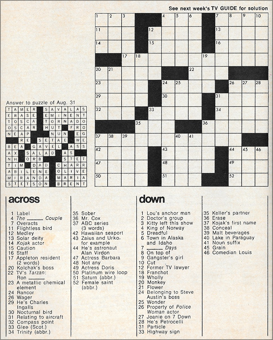 It s About TV Help Fill Out The TV Guide Crossword Puzzle It s About TV Help Fill Out The TV Guide Crossword Puzzle