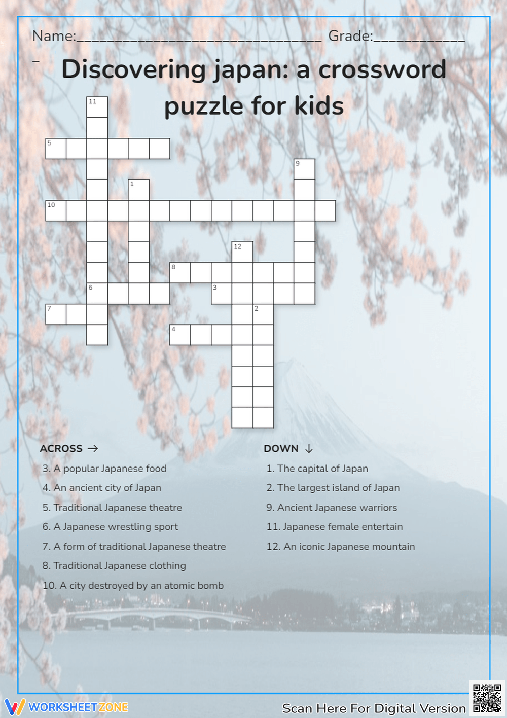 Japan Crossword Puzzle Worksheets 2025