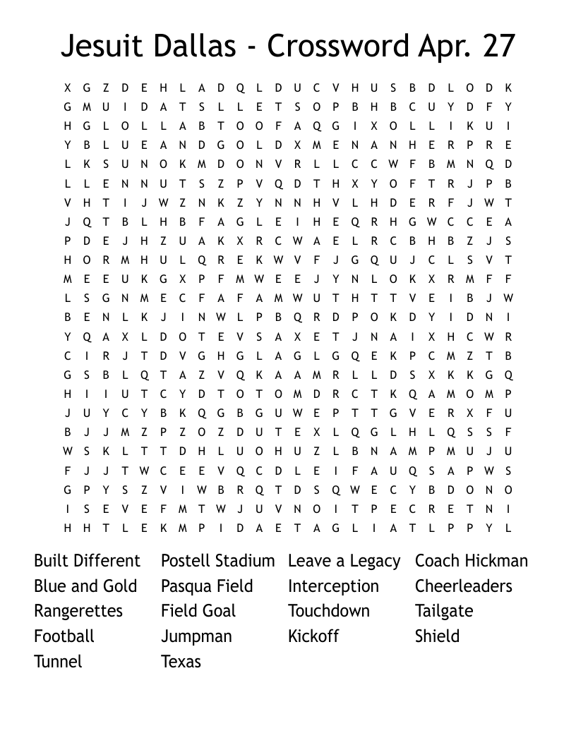 Jesuit Dallas Crossword Apr 27 Word Search WordMint