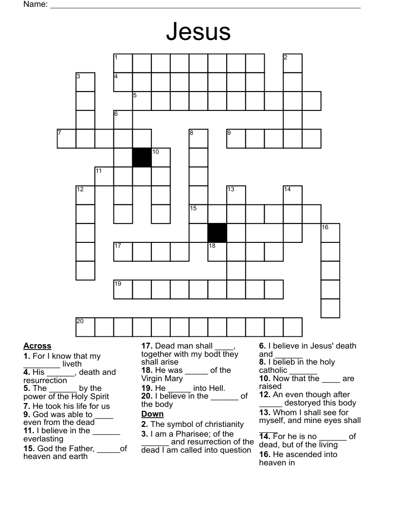 Jesus Crossword WordMint