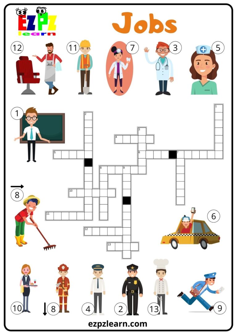 Jobs Crossword Part 1 Ezpzlearn