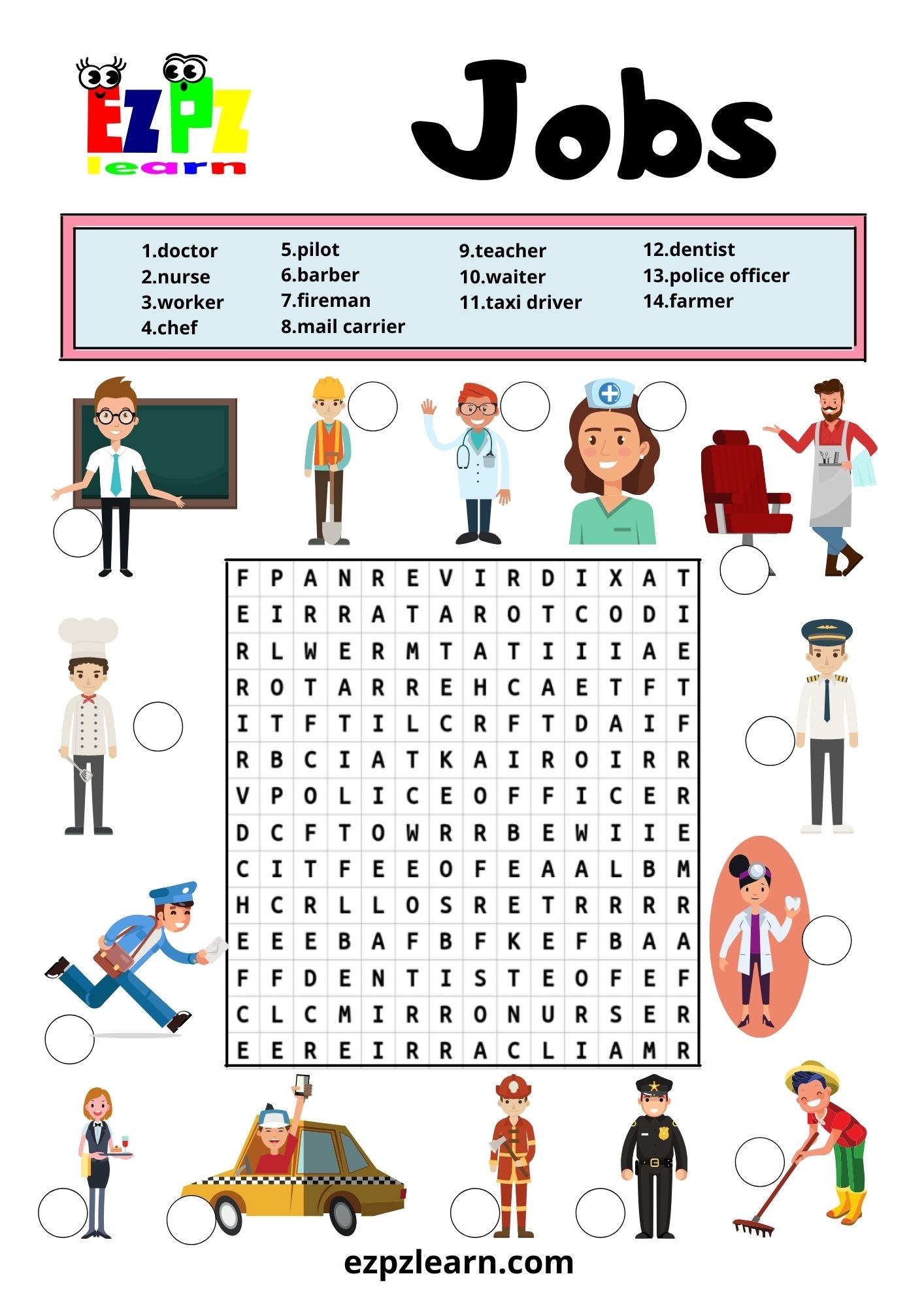 Jobs Word Search 2 Ezpzlearn
