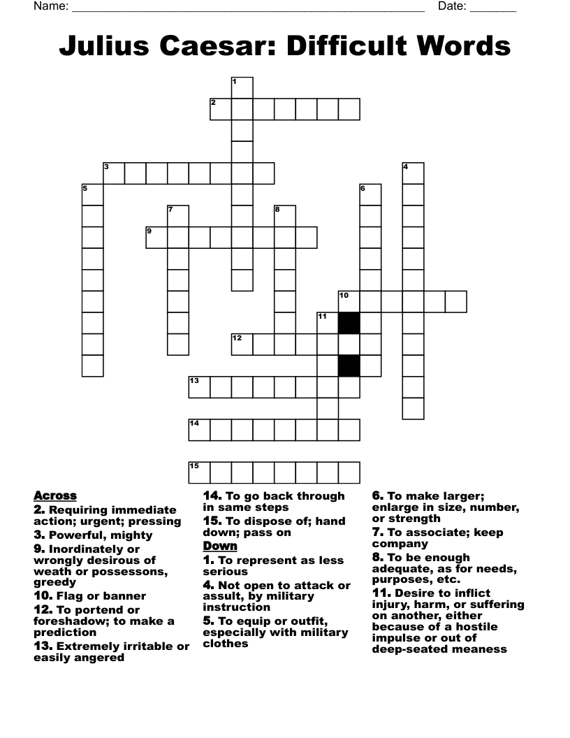 Julius Caesar Difficult Words Crossword WordMint Julius Caesar Difficult Words Crossword WordMint
