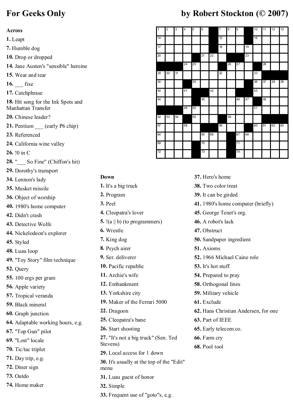 July 2007 Beekeeper Crosswords July 2007 Beekeeper Crosswords
