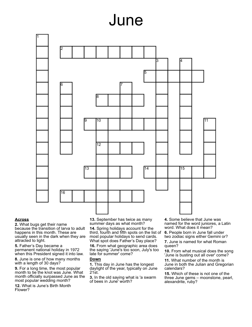 June Crossword WordMint