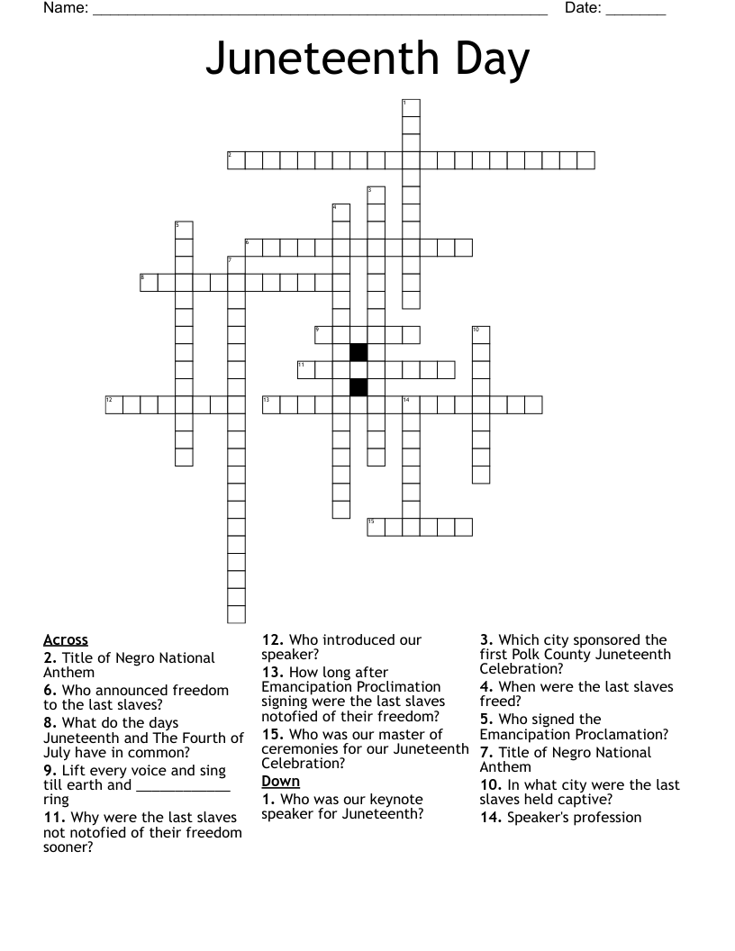 Juneteenth Day Crossword WordMint