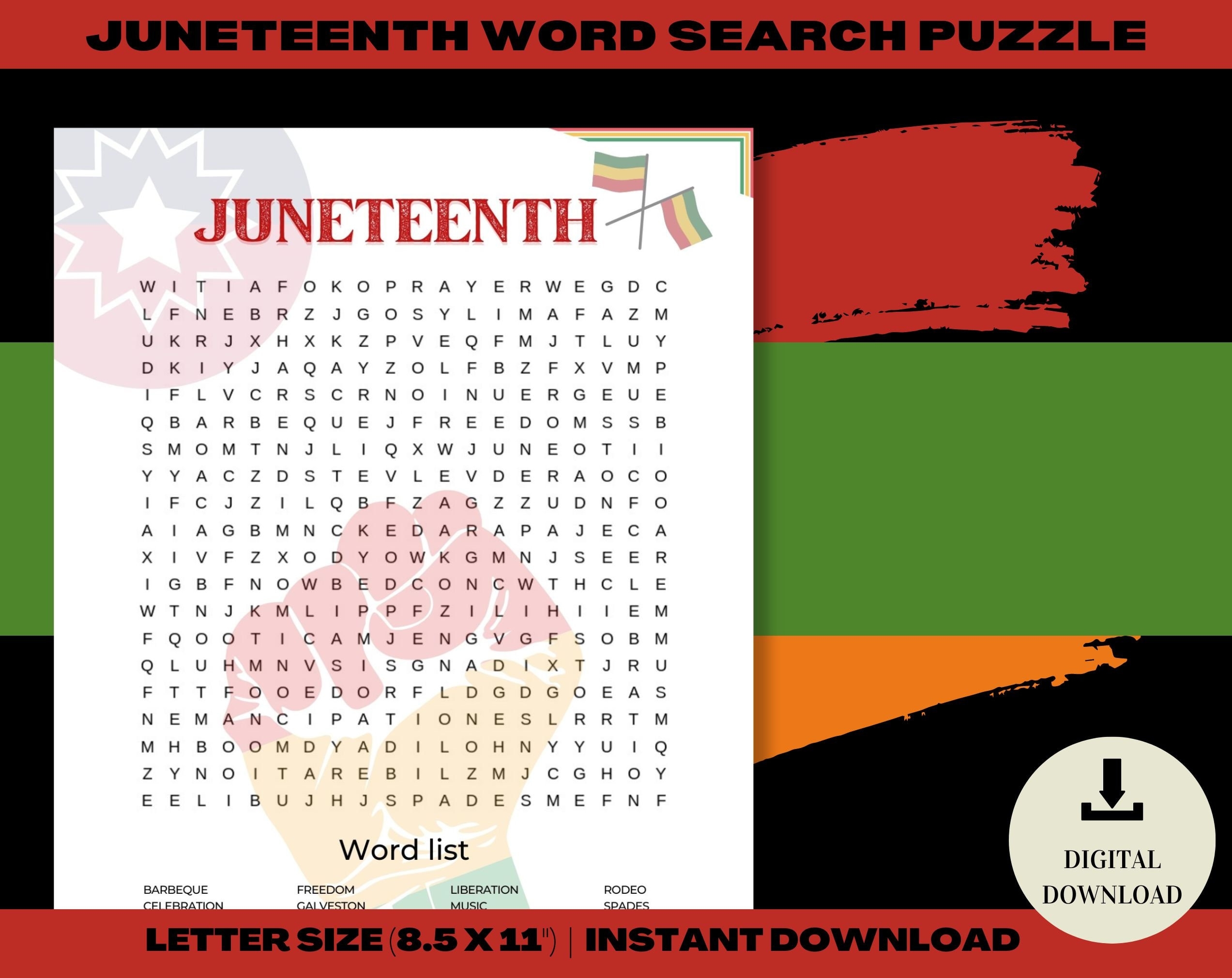 Juneteenth Word Search Puzzle Juneteenth Summer Word Search 