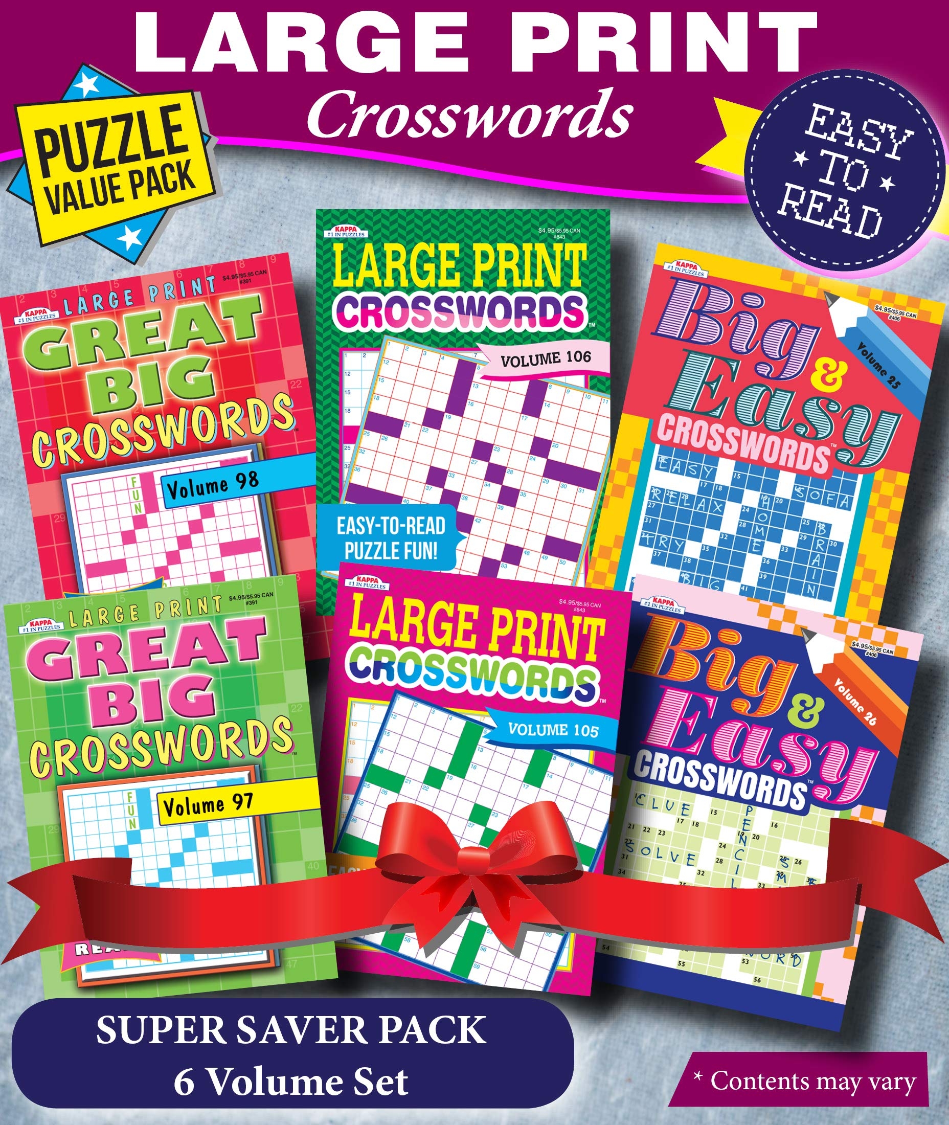KAPPA Super Saver LARGE PRINT Crosswords Puzzle Pack Set Of 6 Full Size Books