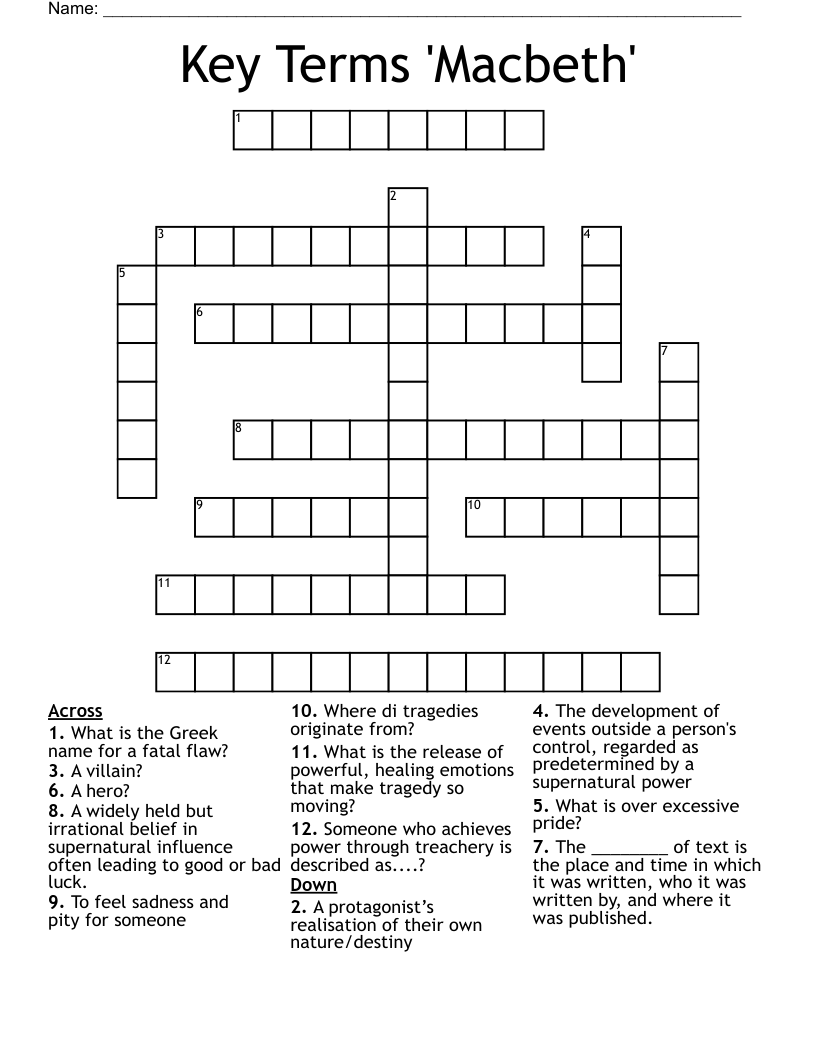 Key Terms Macbeth Crossword WordMint Key Terms Macbeth Crossword WordMint