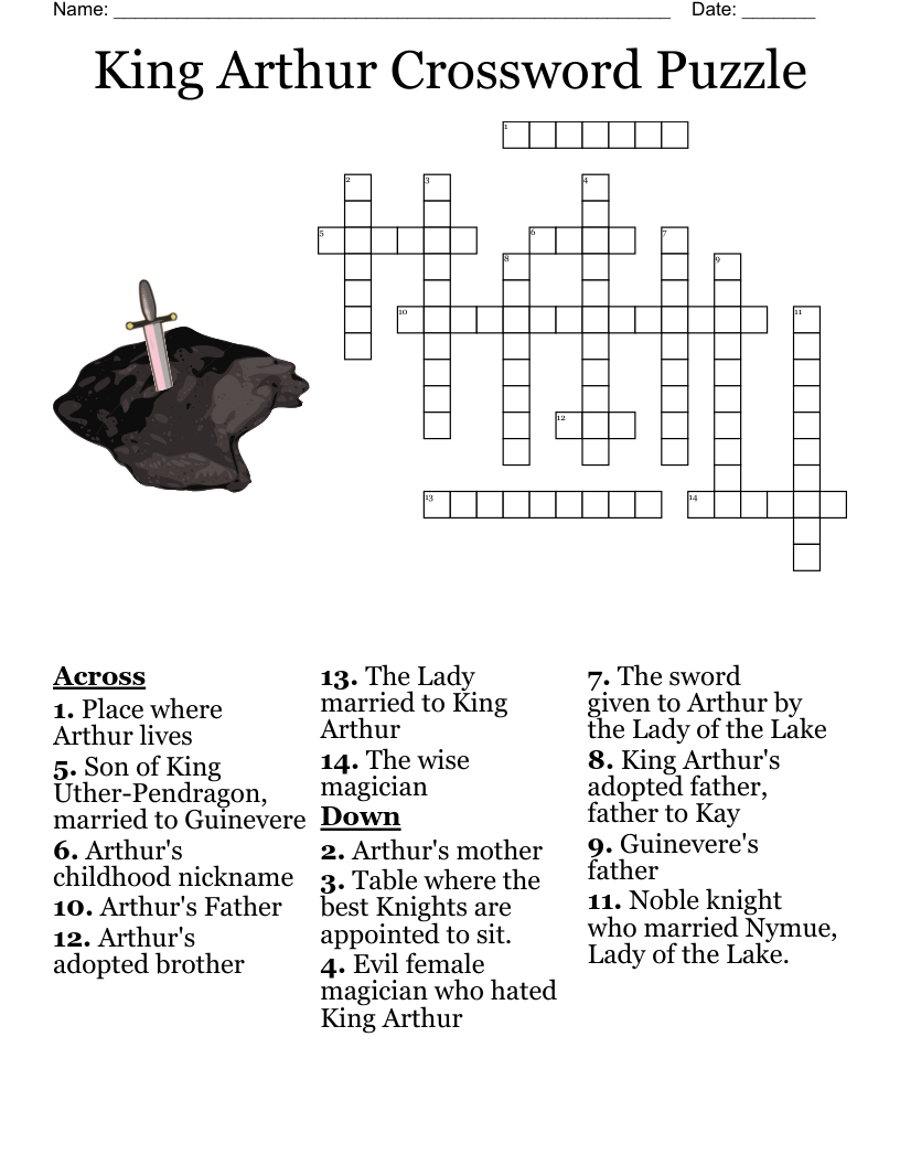 King Arthur Crossword Puzzle WordMint