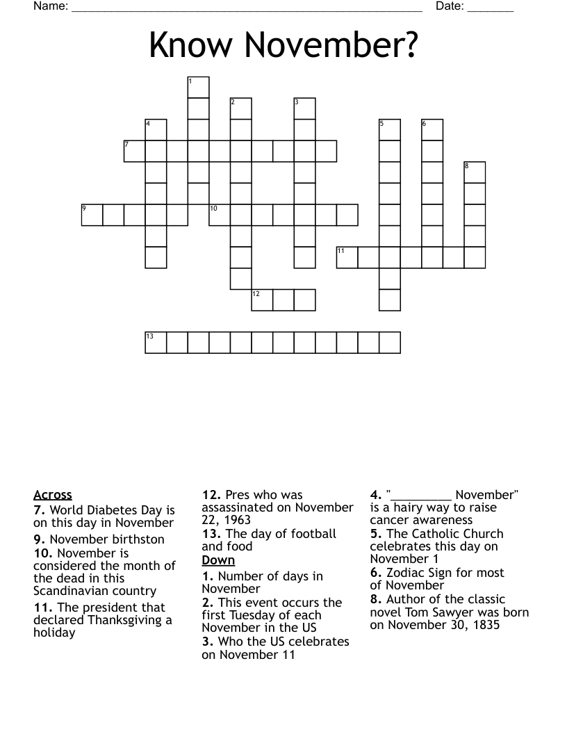 Know November Crossword WordMint