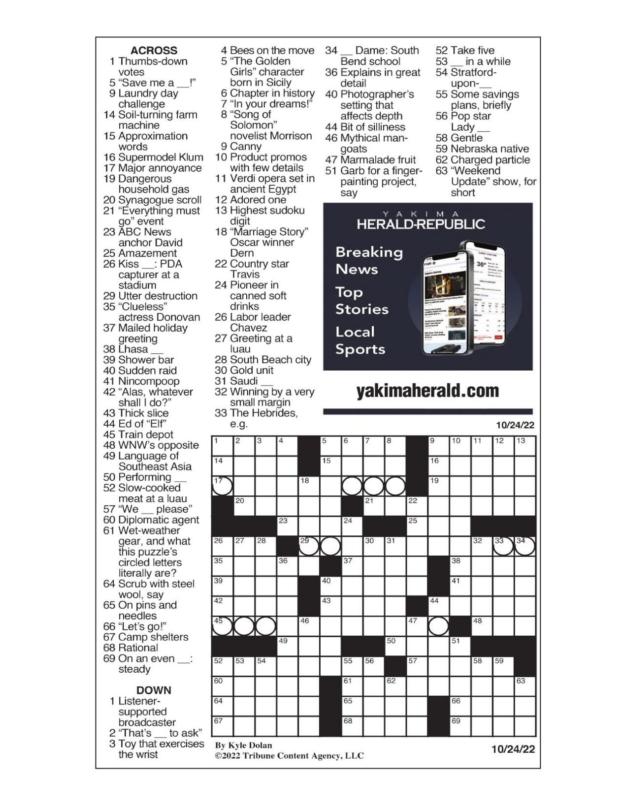 LA Times Crossword Oct 24 2022 Crosswords Yakimaherald