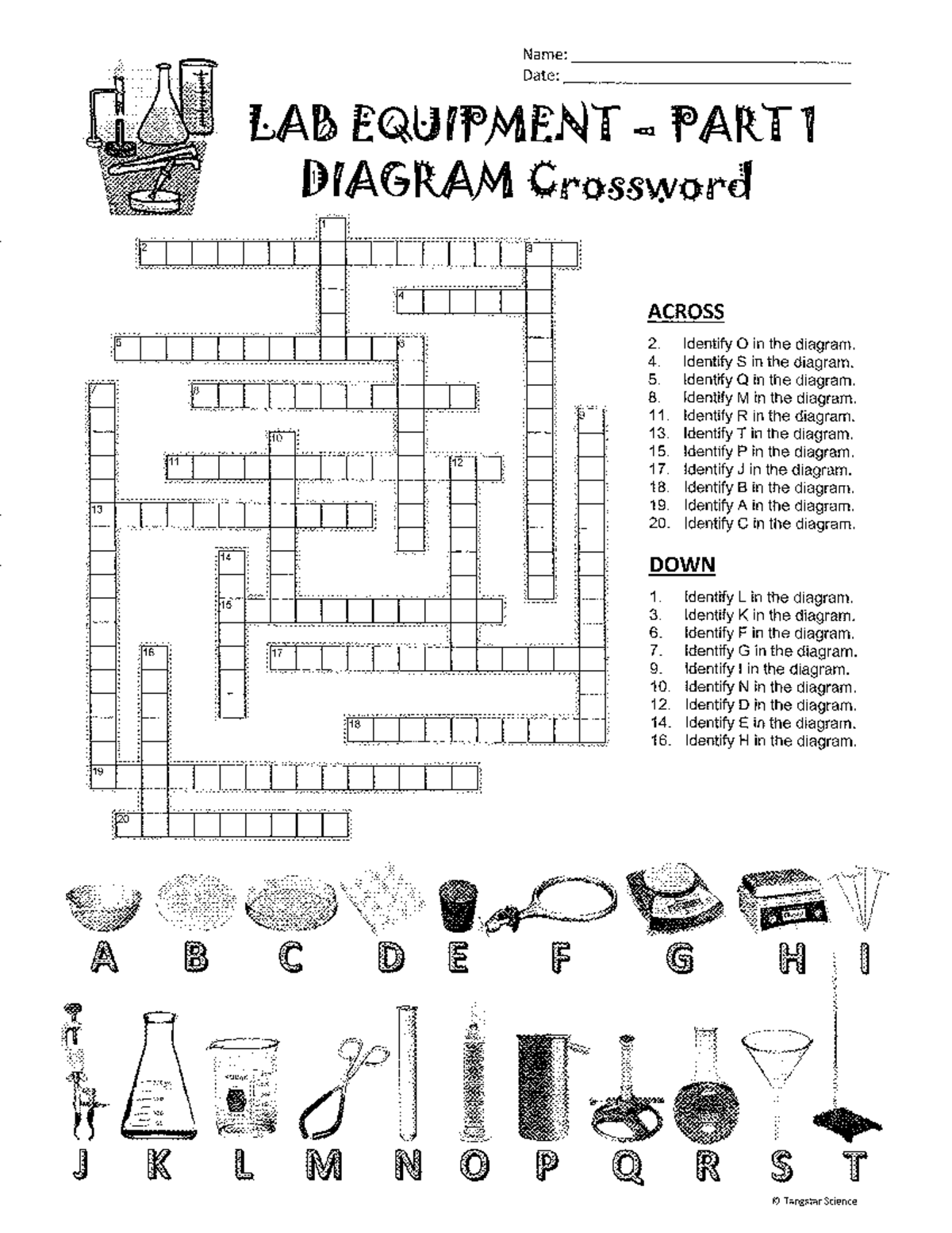 Lab Equipment Crossword With Word Bank On Back Name Date LAB EQUIPMENT An PARTI DIAGRAM Studocu