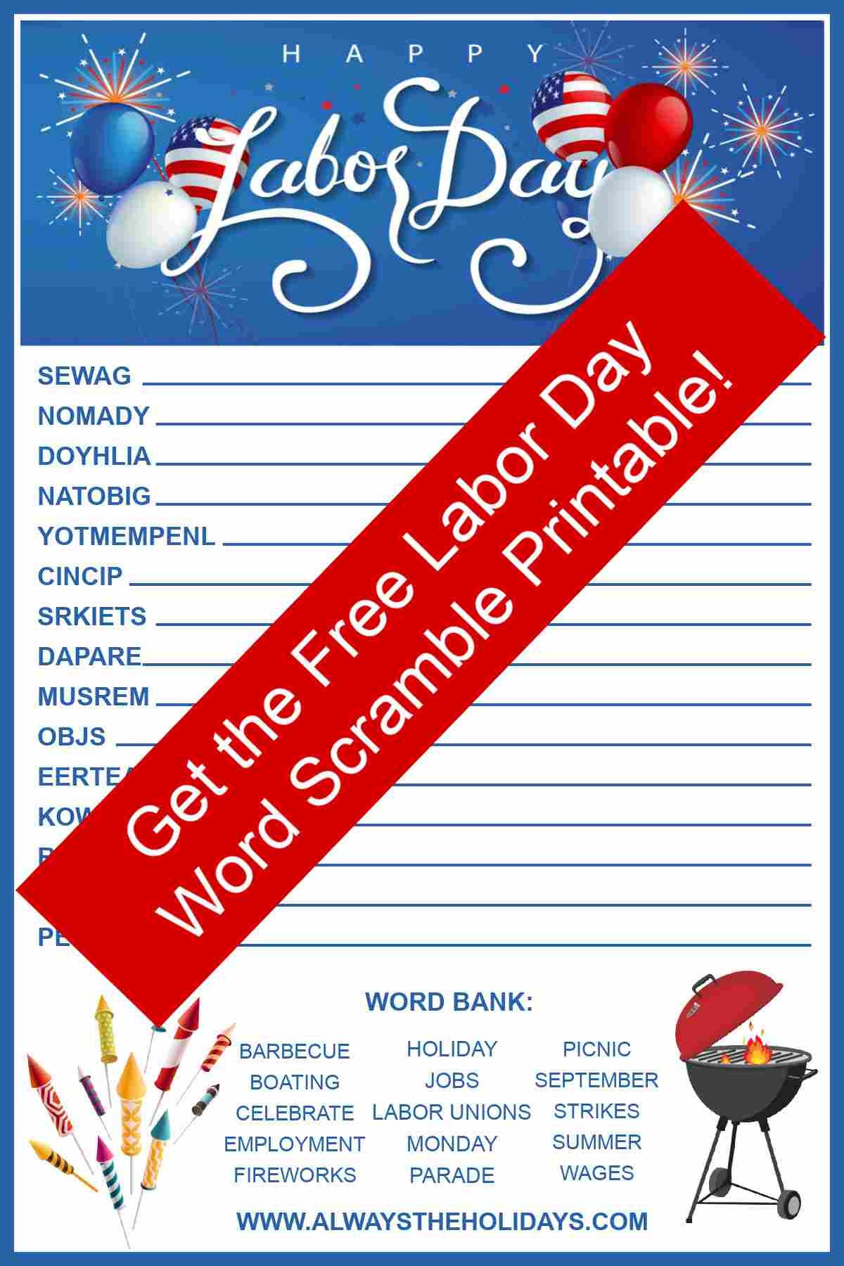 Labor Day Word Scramble Printable Free Puzzle For Kids U0026 Adults