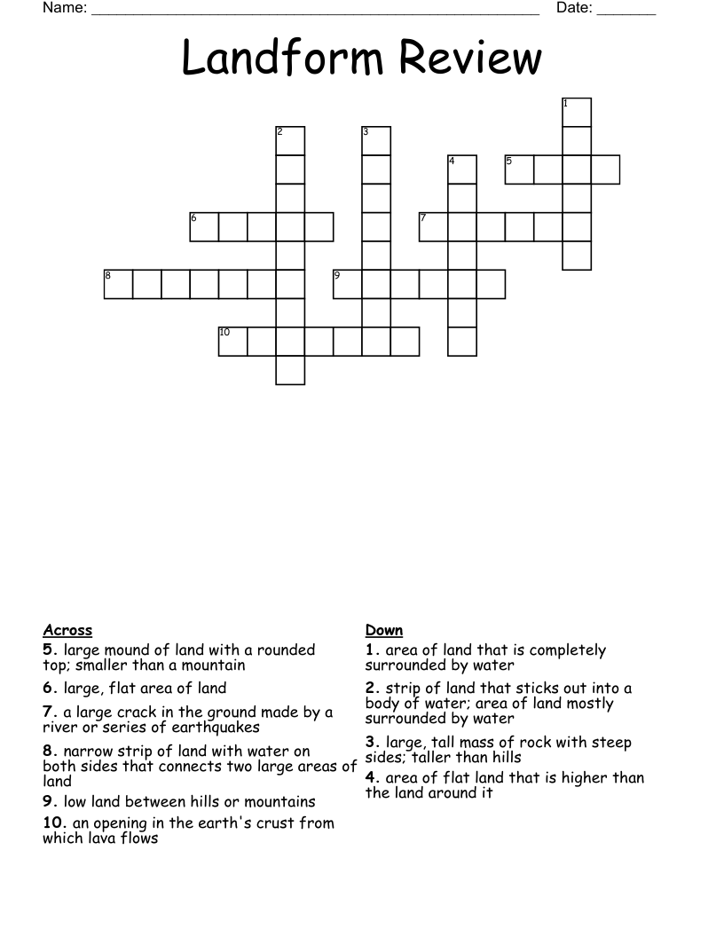 Landform Review Crossword WordMint