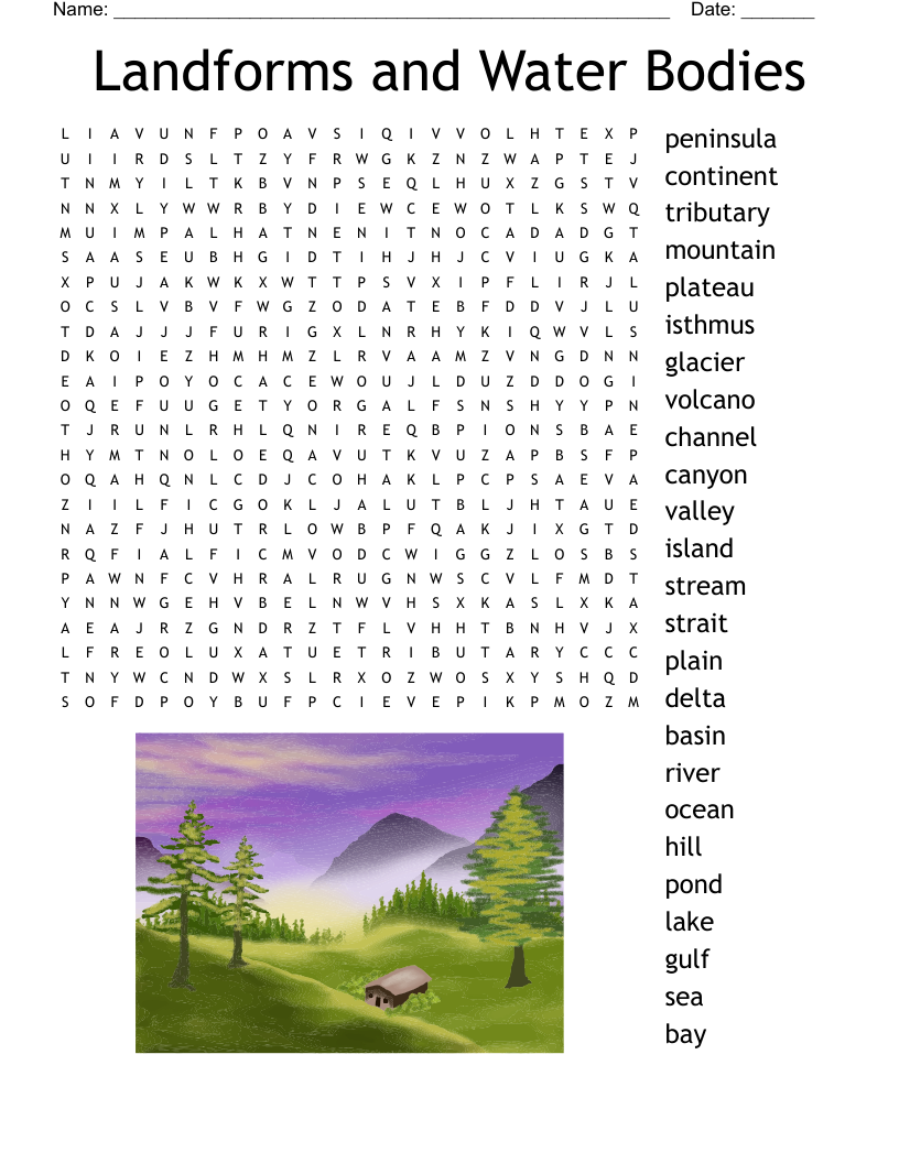 Landform Crossword Puzzle Printable Landform Crossword Puzzle Printable